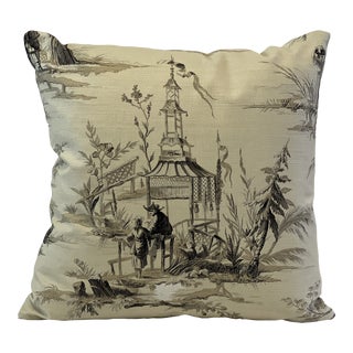 Old World Weaver Stark Chinoiserie Square Feather/Down Pillow For Sale