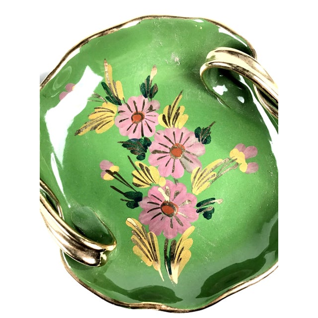 Forest Green 1960s Art Nouveau Hand Painted Italian Trinket Dishes - a Pair For Sale - Image 8 of 12