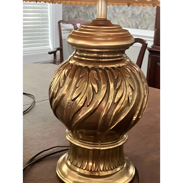 1980s Regency Style Brass Table Lamps With Shades - a Pair For Sale - Image 4 of 5