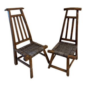 Country French Small Woven Rustic Chairs or Stools - Set of Two
