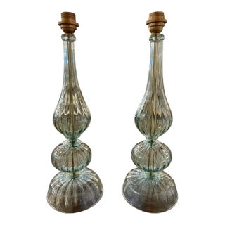 Pair of Modern Blue Murano Glass Lamps For Sale