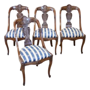 Dining Chairs in Carved Walnut, Early 19th Century, Set of 4