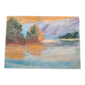 Vintage Mountain Lake Landscape on Canvas Board