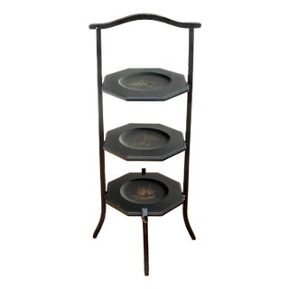 Vintage Chinoiserie Style Three-Tired Mahogany Muffinere Stand For Sale