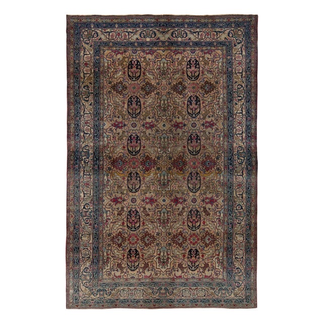 Textile Hand-Knotted Antique Tehranian Persian Rug in Royal Blue, Wine & Beige Floral Pattern For Sale - Image 7 of 7