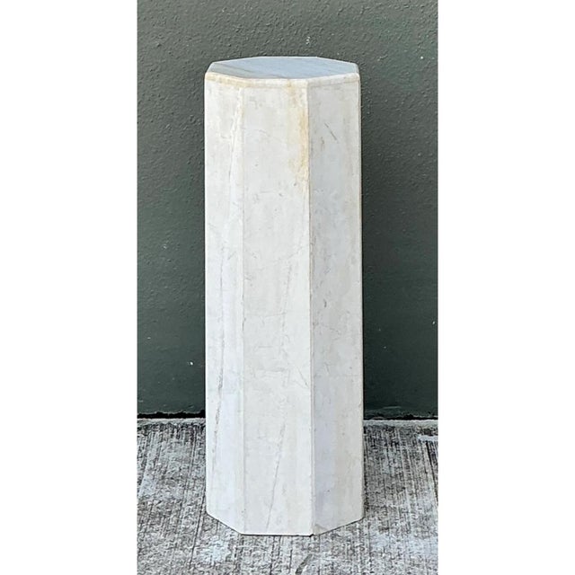 Vintage Medium White Marble Hexagonal Pedestal For Sale In West Palm - Image 6 of 12