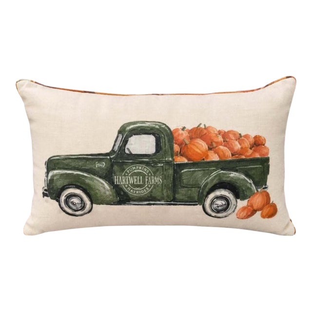 23”x15” Brentwood Farms Fall Truck Pumpkin Lumbar Throw Pillow For Sale