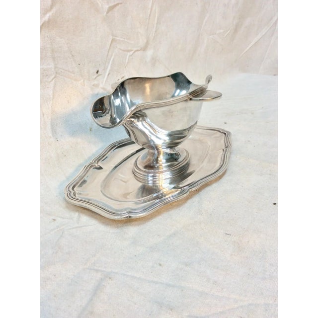 Found in the South of France, this 20th Century French Hotel Silver Silverplate Sauce Boat is hallmarked on the underside...