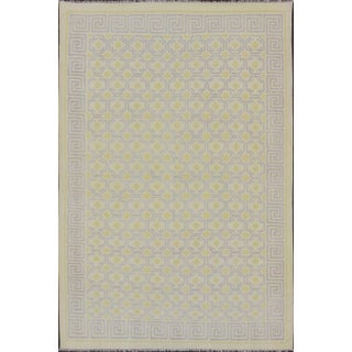 Mid 20th Century Large Vintage Indian Cotton Dhurrie Rug in Buttery Yellow and Light Lavender For Sale