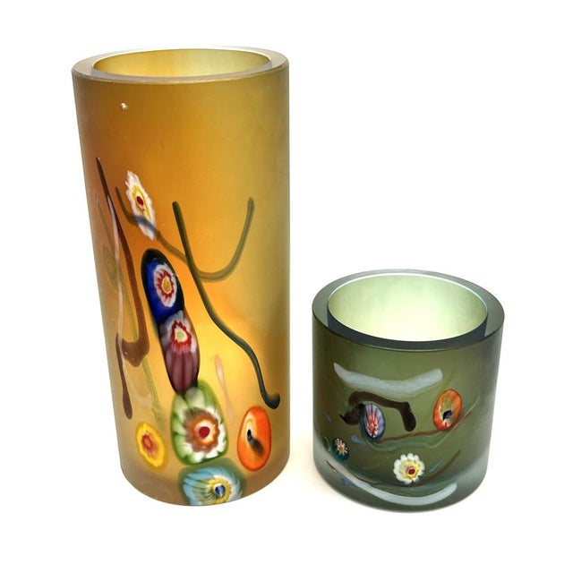 This elegant, two-piece set of sculptural glass objects perfectly captures the bold aesthetic of Italian postmodernism...