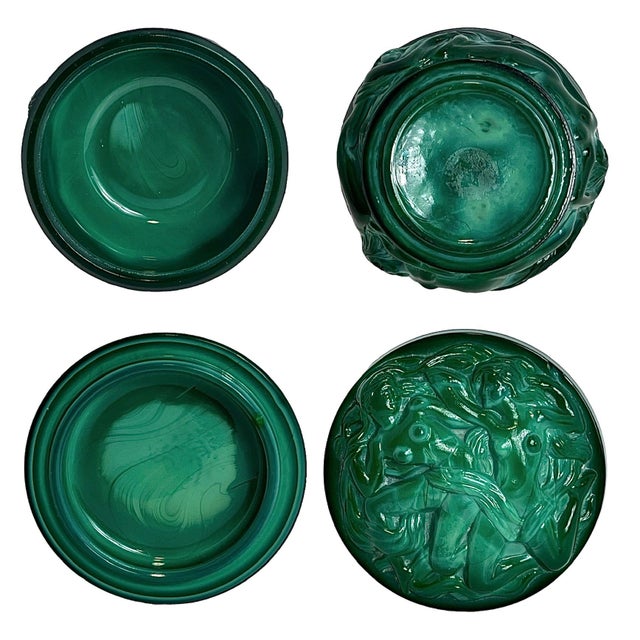 Vintage 1940s Malachite Jade Green Glass Dresser Box By Ingrid Heinrich