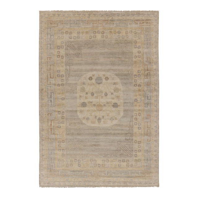 Rug & Kilim’s Oversized Khotan Rug With Floral Medallion in Beige & Brown For Sale