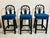 1970s Vintage Rattan Counter Stools Trio Blue Seats Fan Back For Sale - Image 4 of 12