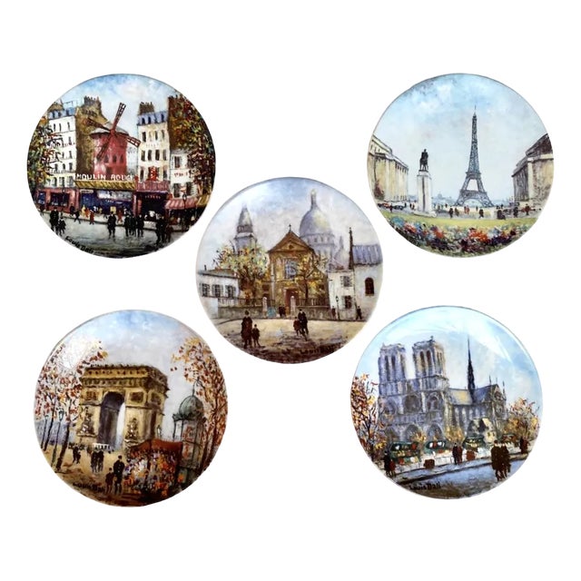 Limoges Porcelain Collectible Plates with Sights of Paris by Louis Dali, France, 1980s, Set of 5 For Sale
