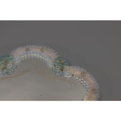 Italian Venetian Light Blue Murano Glass and Opalescent Glass Wall Mirror, 1950s For Sale - Image 6 of 18