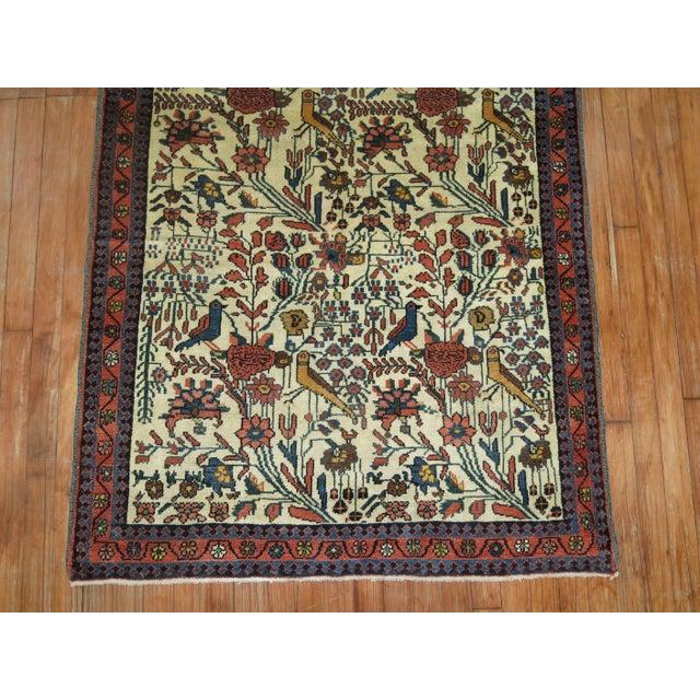 Ivory Field Pigeon Bird Traditional 20th century Persian Pictorial Rug For Sale - Image 4 of 6
