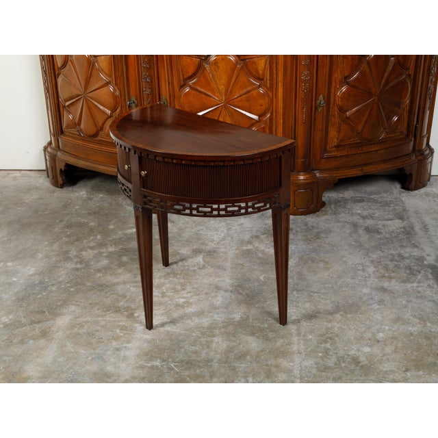 English Mahogany 19th Century Demi-Lune Console Table with Tambour Sliding Doors For Sale - Image 12 of 12