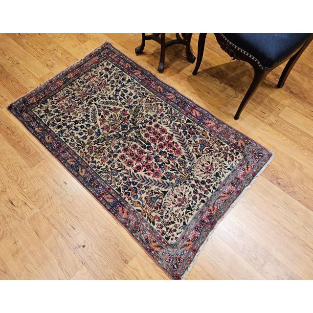 Early 20th Century Persian Kerman Lavar Rug, Hand-Knotted Wool, Allover Floral Pattern, Ivory & Green, 3’ X 5’ For Sale - Image 12 of 12