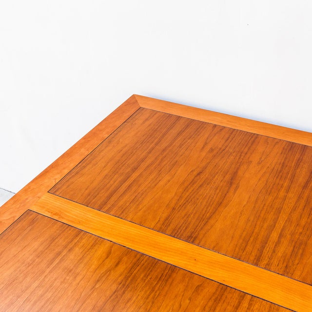 Brown 1970s Restored Michael Taylor for Baker Walnut & Black Lacquer Extension Dining Table For Sale - Image 8 of 18