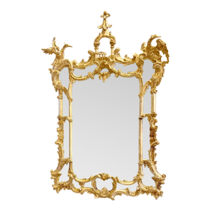 Early 20th Century Chinese Chippendale Carved Gilt Wood Mirror With Ho-Ho Birds