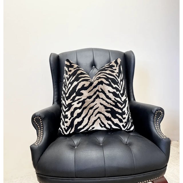 Not Yet Made - Made To Order Taupe Black Velvet Zebra Print Throw Pillow With Feather Down Insert For Sale - Image 5 of 6