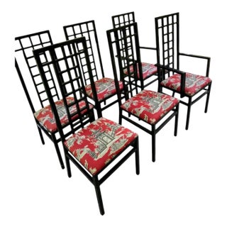 Stunning Set of 6 High-Back Chairs a Blend of Arts and Crafts Geometry & Chinoiserie Elegance. For Sale