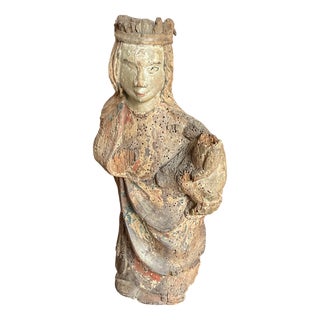Medieval Polychrome Statue of Virgin and Child, Late 14th-Early 15th Century, Wood For Sale