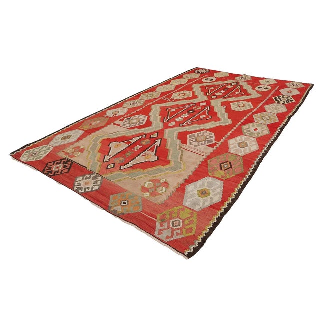 Traditional Mid 20th Century Vintage Red Turkish Large Kilim Rug For Sale - Image 3 of 7