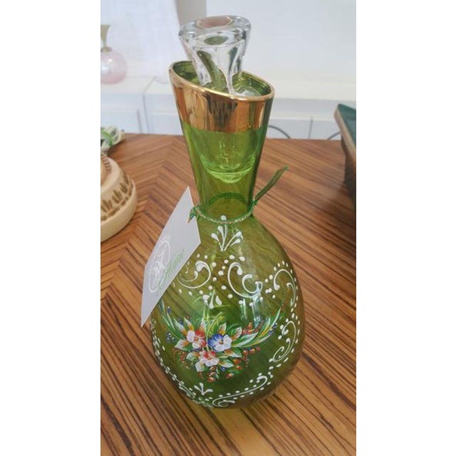 Vintage Hand-Painted Decanter & 6-Glass Set For Sale - Image 4 of 6