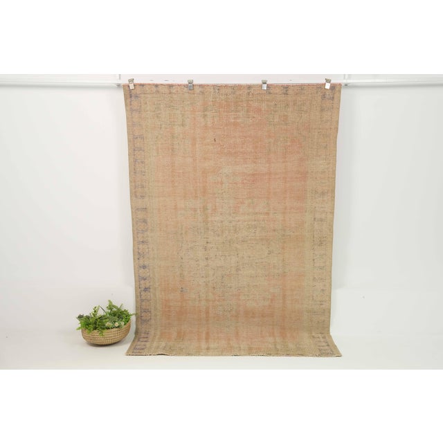 1970s Vintage Turkish Handmade Wool Cotton Pink Area Rug For Sale - Image 9 of 12