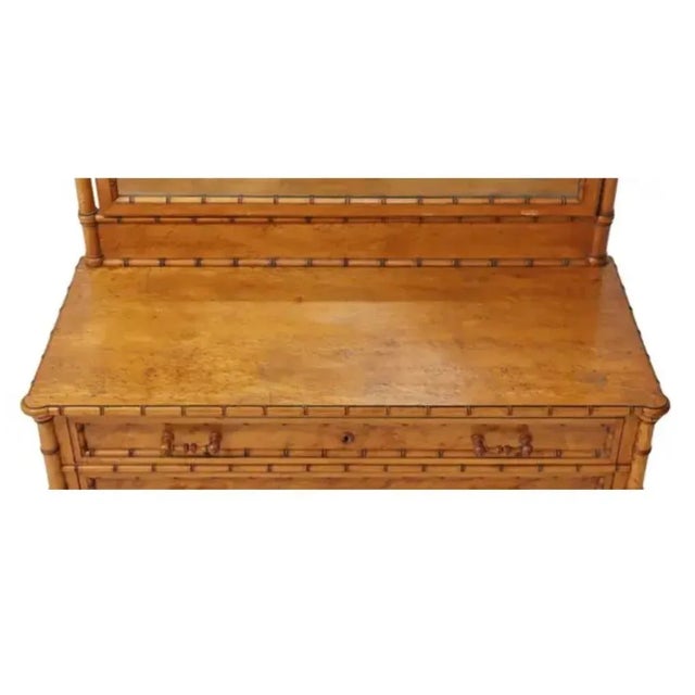 Brown Bird's Eye Maple and Faux Bamboo Dresser Commode For Sale - Image 8 of 12
