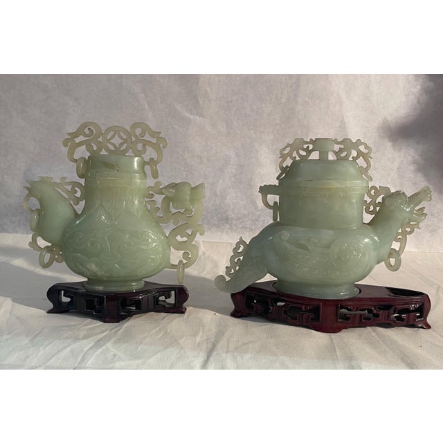 Jade Potiche Dragon and Rooster Vases, 19th Century, Set of 2 For Sale - Image 9 of 9