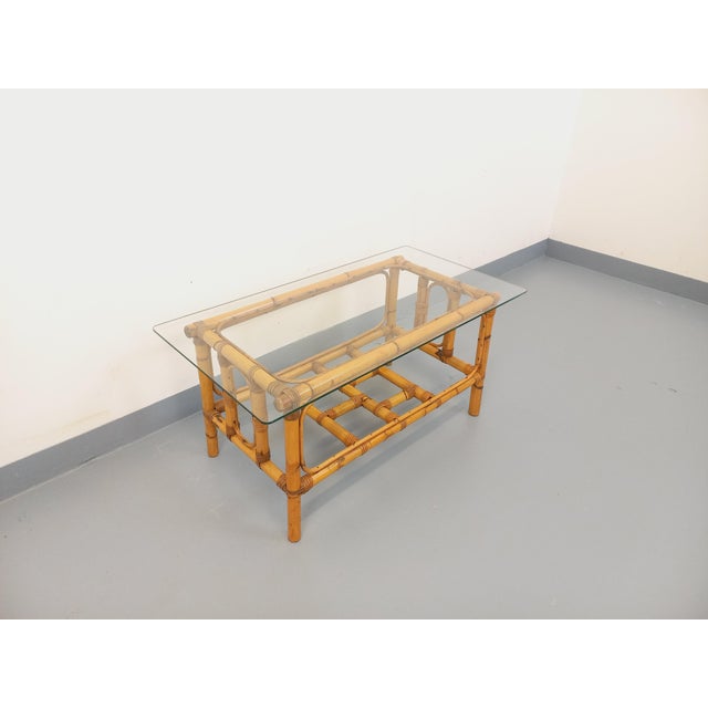 Vintage Coffee Table in Clear Glass and Rattan, 1970s For Sale - Image 11 of 13