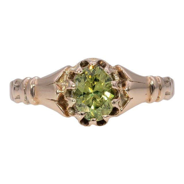 Demantoid Garnet Estate Solitaire Ring: Solid 10k Gold, Oval 6x4mm Fine Jewelry, Size 4.25 For Sale