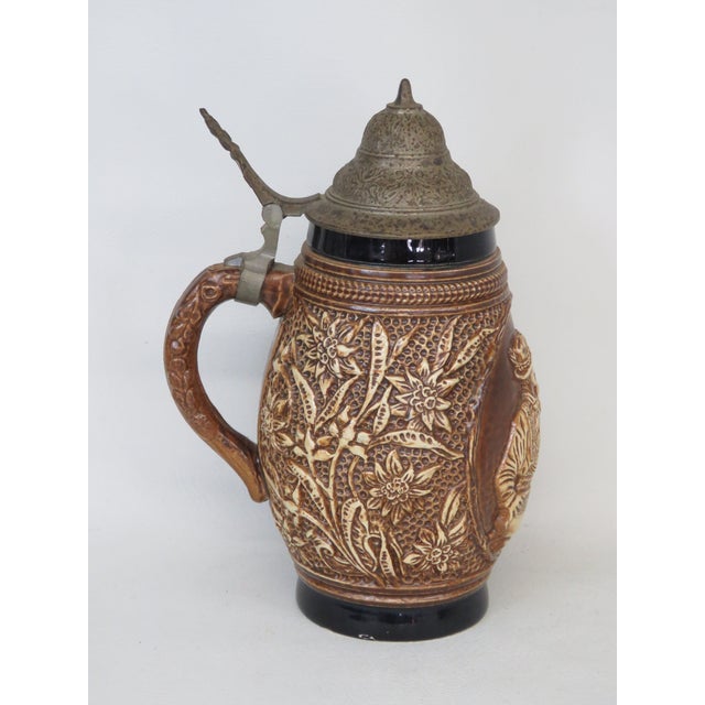 German Original King 500 Lidded Ceramic Beer Stein Man and Woman Floral 4692b For Sale - Image 4 of 10