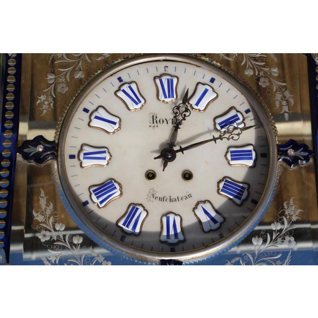 Blue Large 19th Century Venetian Mirror Wall Clock Music Box For Sale - Image 8 of 13