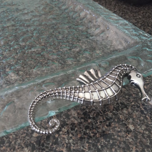 Vintage Arthur Court Bubbled Glass Serving Tray With Seahorse Handles For Sale - Image 9 of 9