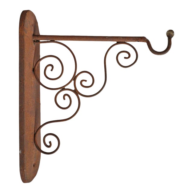 Vintage Iron Rust Scroll Wall Bracket For Sale