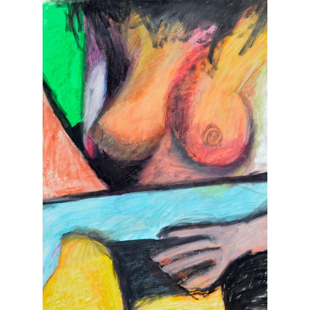 Nude at the Beach - Abstract Expressionist Figurative in Conté Crayon Figure in red, green, blue conte crayon by San...