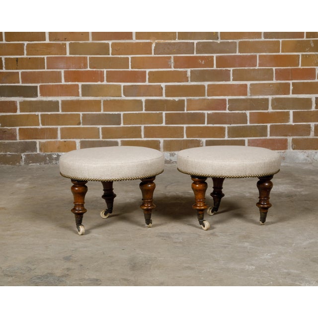 Pair of English Mahogany Stools with 19th Century Turned Legs on Casters For Sale - Image 4 of 10