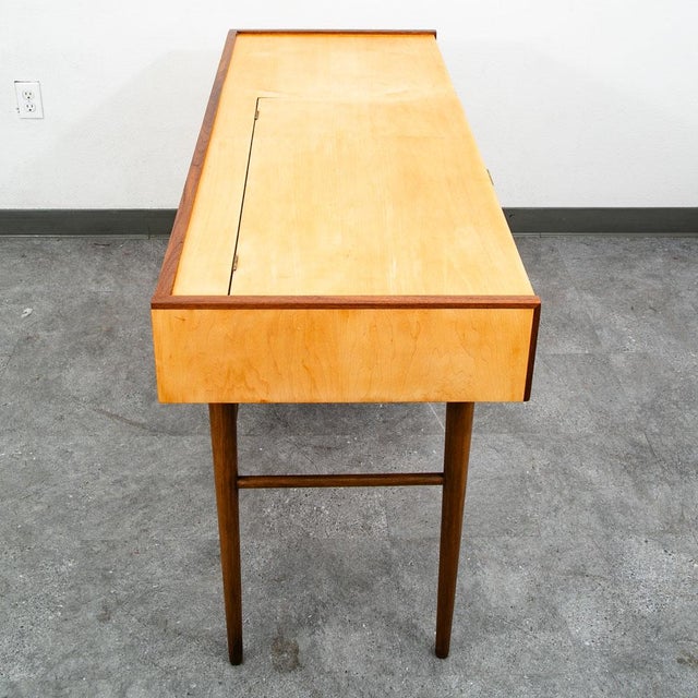 Mid-Century Modern Mid Century Modern Vanity Desk Birch Walnut Drawers Mirror Italian Blonde Wood For Sale - Image 3 of 10