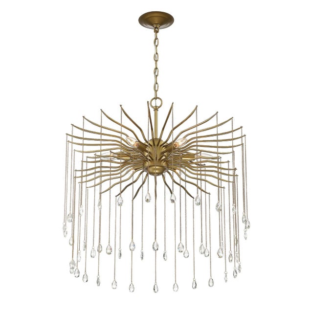 Contemporary Lark 6-Light Round Statement Brass and Crystal Chandelier For Sale - Image 3 of 8