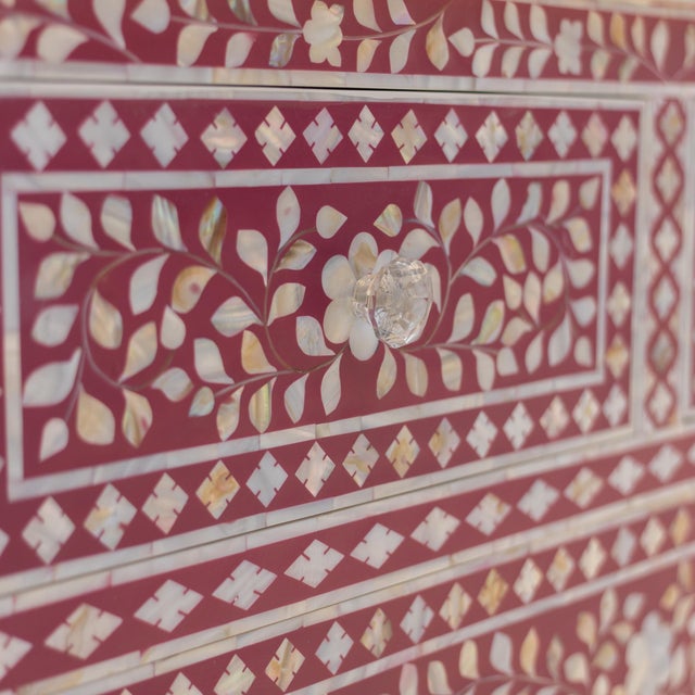 The Arabesque Four Drawer Chest introduces a vibrant pink colourway to a traditional botanical inlay composition,...