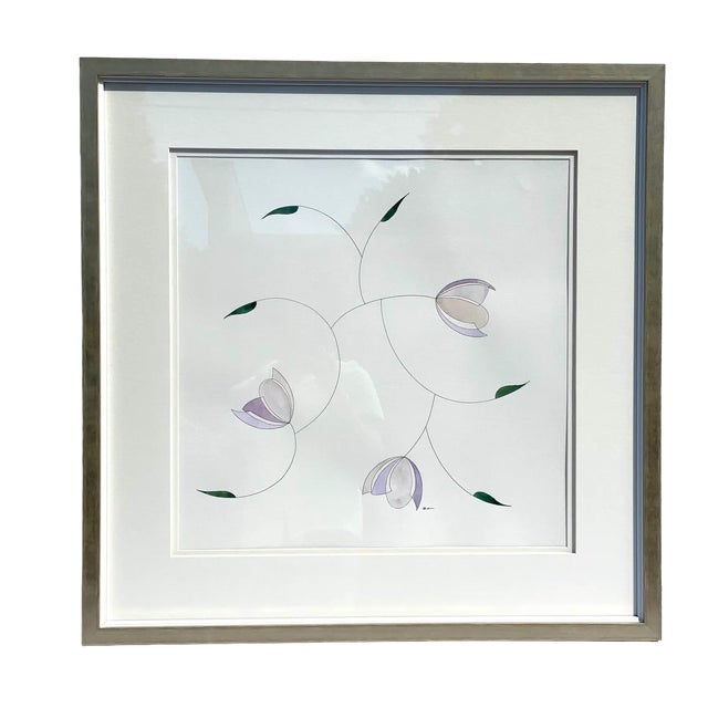 Pink "Blossoms" Contemporary Original Watercolor Painting on Paper, Framed For Sale - Image 8 of 8