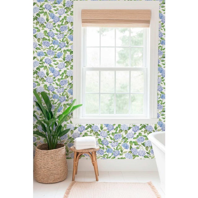 Not Yet Made - Made To Order Hydrangea Blooms Floral Grasscloth Wallpaper by House Party | Nikko Blue | 6 Yards For Sale - Image 5 of 7