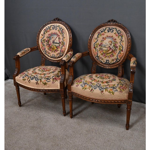 Louis XVI Style Beechwood Armchairs, Early 20th Century, Set of 2 For Sale - Image 4 of 18