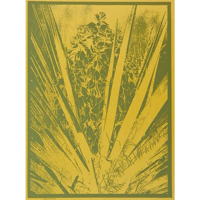 Contemporary 1968 Yucca Plant Serigraph in Yellow & Sage Green For Sale - Image 3 of 3