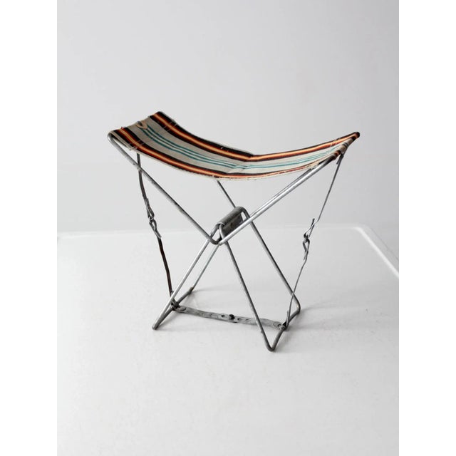 Vintage Metal Frame Folding Camp Stool For Sale - Image 11 of 12