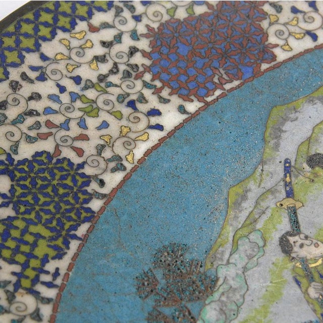 Blue Antique Meiji Cloisonné Dish, 19th-20th Century For Sale - Image 8 of 12