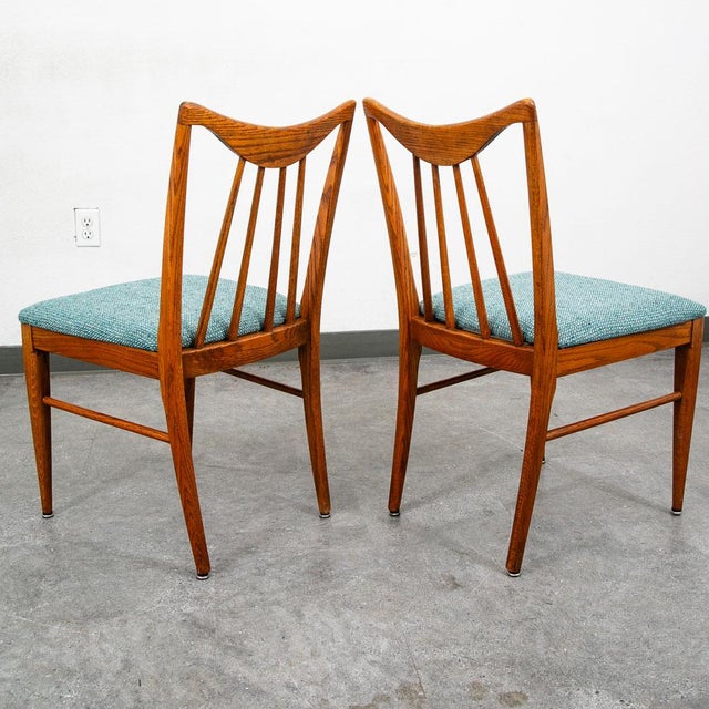 Mid Century Modern Dining Chairs Set 3 Solid Oak Keller Furniture Aqua Blue MCM For Sale In Sacramento - Image 6 of 12